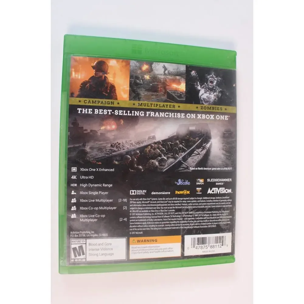 Call of Duty: WWII (Microsoft Xbox One, 2017) Authentic, complete, tested/great